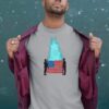 mens short sleeve shirt - american flag, soldiers and statue of liberty - american pride