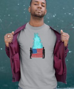 mens short sleeve shirt - american flag, soldiers and statue of liberty - american pride