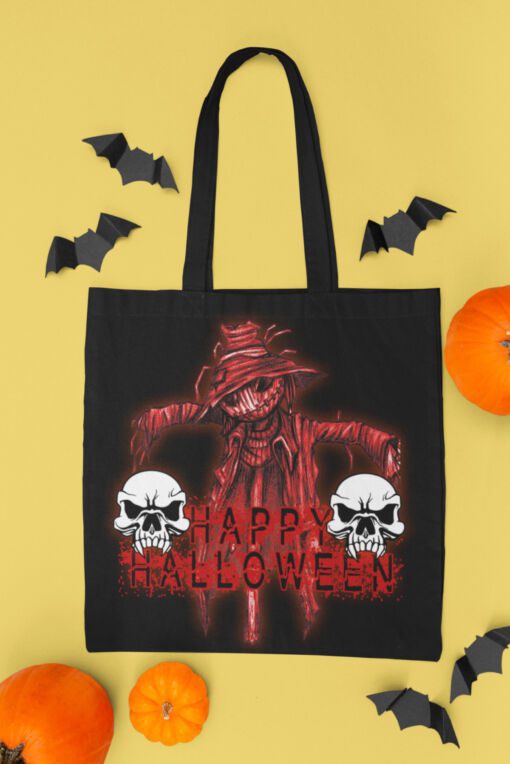 scarecrow and skulls tote bag black
