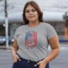 plus size womens short sleeve shirt - american flag and NY twin towers - never forget