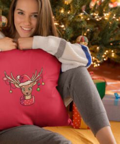 decorated reindeer pillow cover red