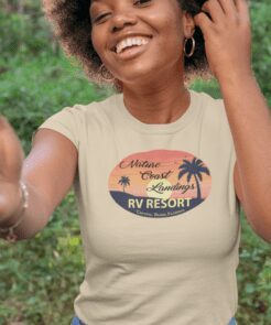 Nature coast landings RV resort unisex short sleeve shirt - full front - sand